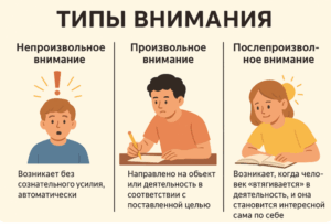 типы внимания, развитие внимания у деетй