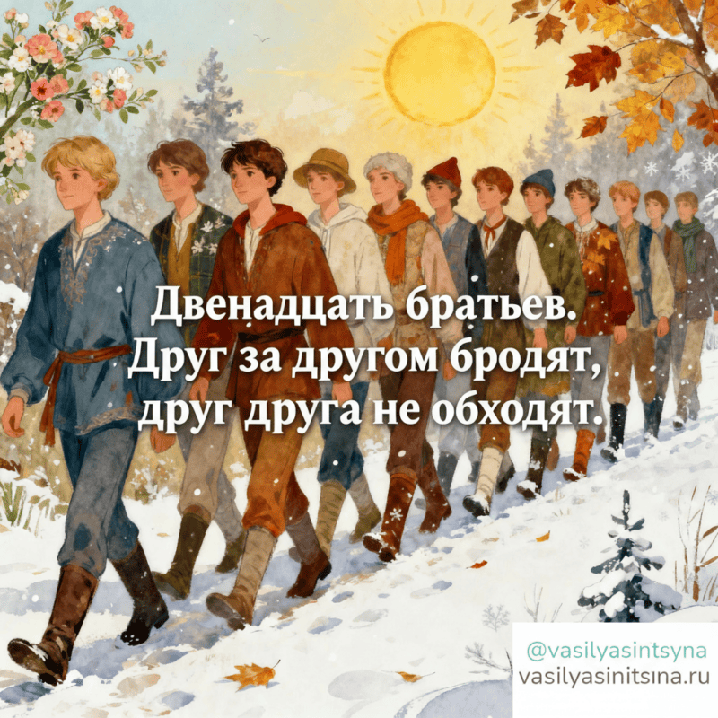 12 братьев. Друг за другом бродят, друг друга не обходят 12 братьев. Друг за другом бродят, друг друга не обходят