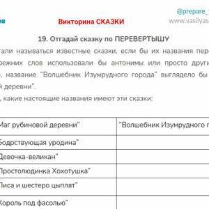 ВСПОМИНАЯ СКАЗКИ, викторина